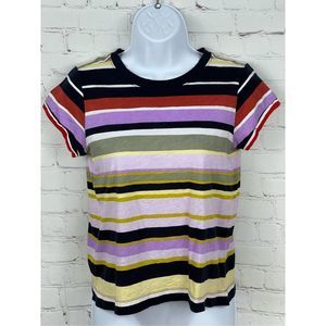 Loft Women’s Vintage soft T-shirt size XSP stripes￼ purple white green black yel